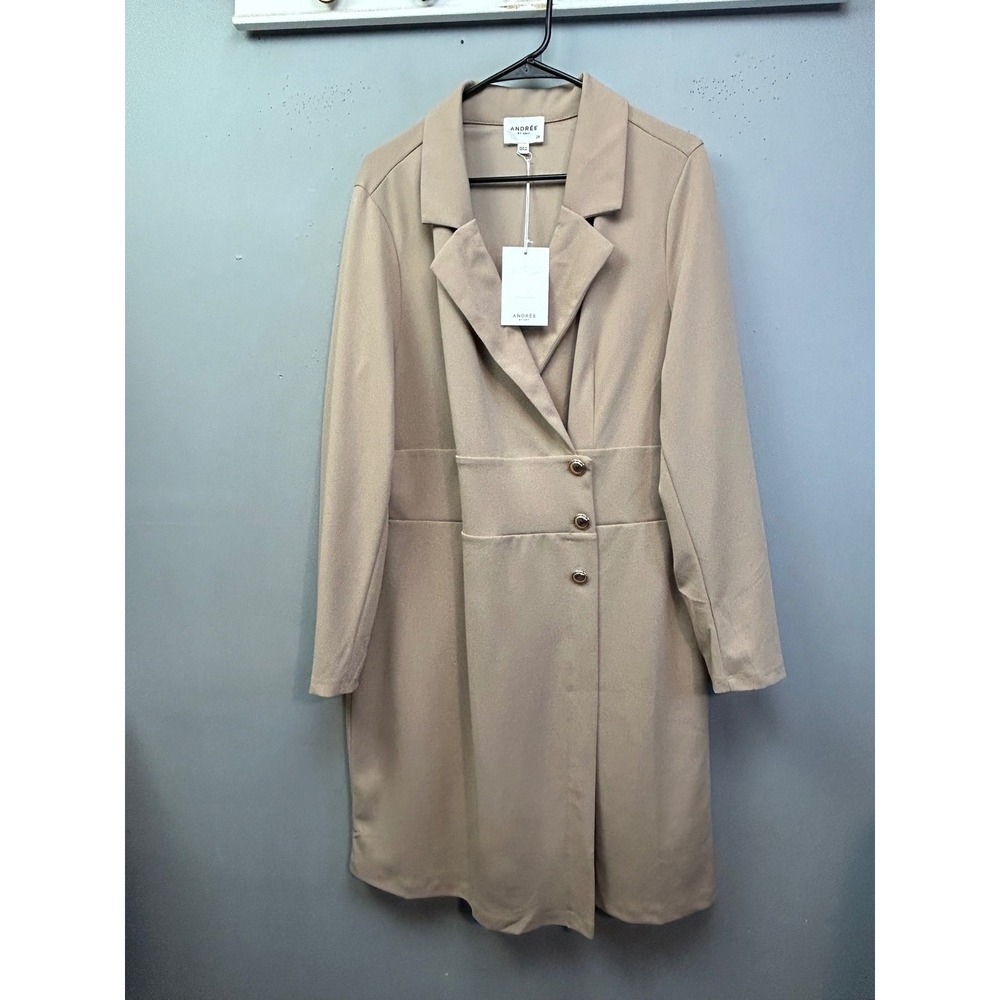 Andree by Unit Blazer Dress Womens 2X Tan Beige Long Sleeve Gold Button Accent